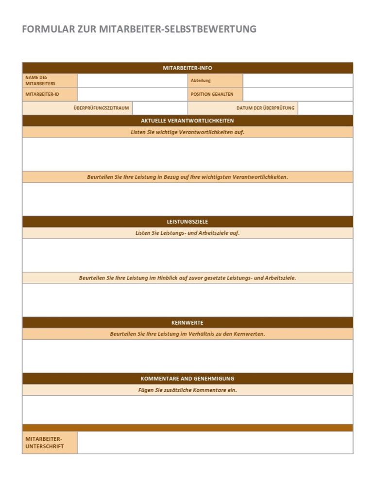 Employee Self Evaluation Template German