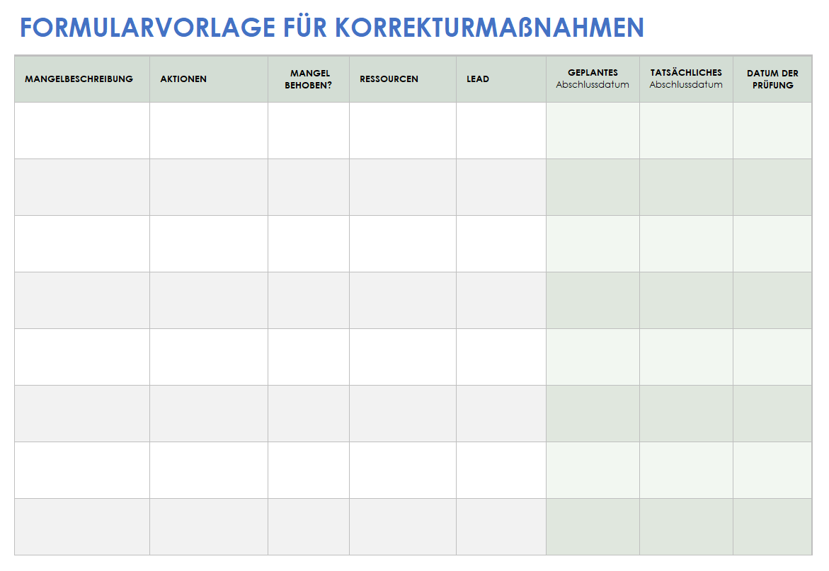  Vorlage für ein Formular für Korrekturmaßnahmen