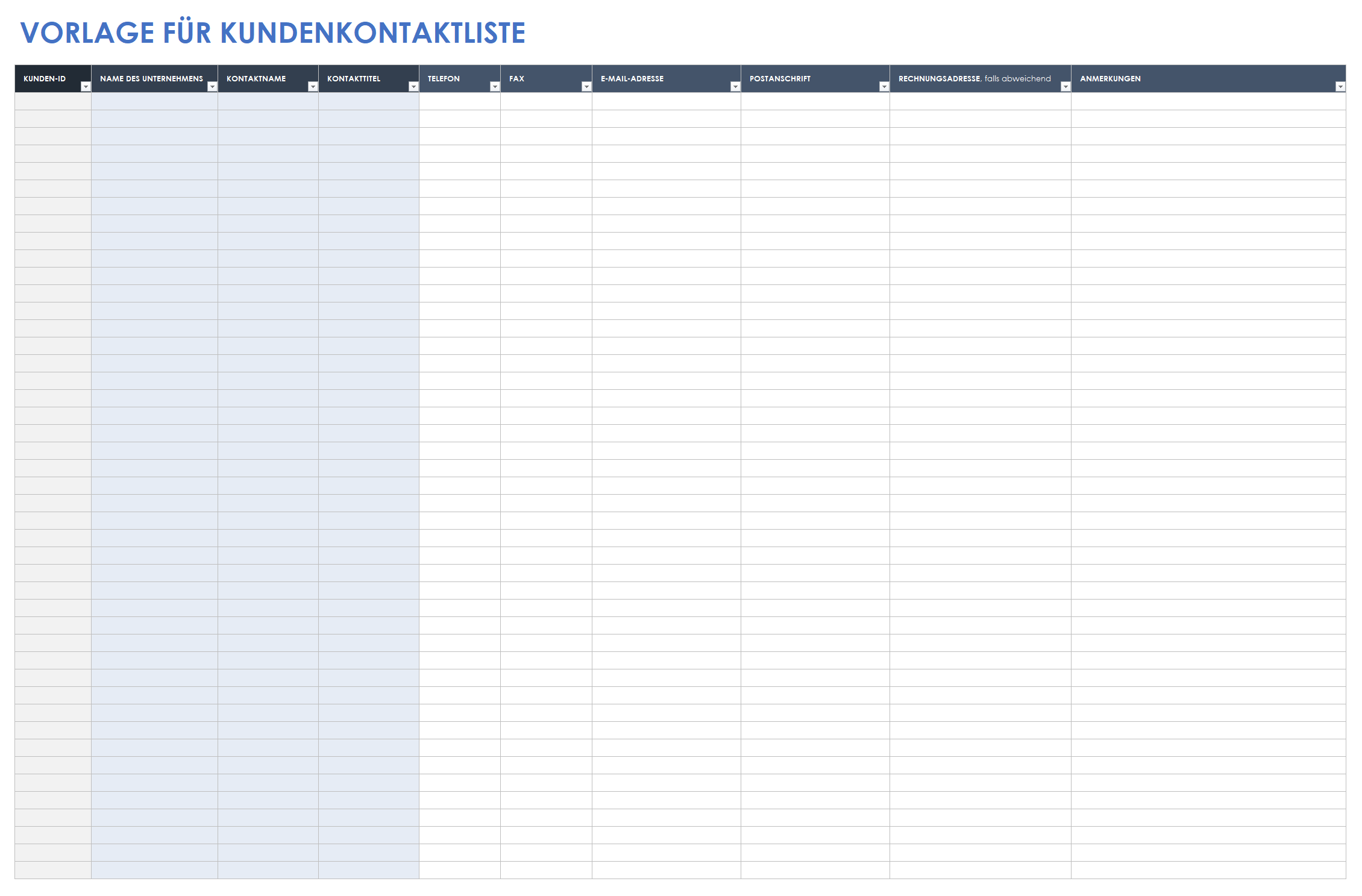  Vorlage für Kundenkontaktlisten