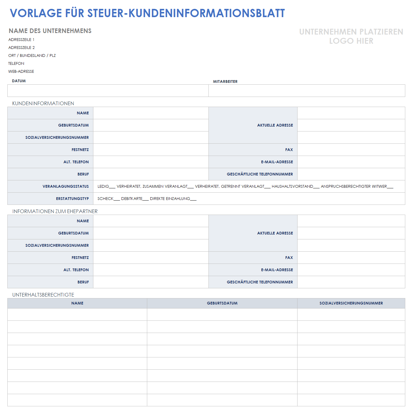  Vorlage für ein Steuerinformationsblatt für Kunden