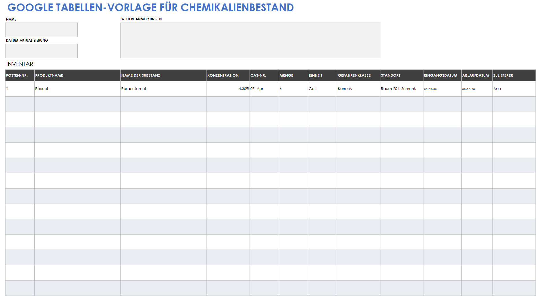  Google-Sheets-Vorlage für das Chemikalieninventar