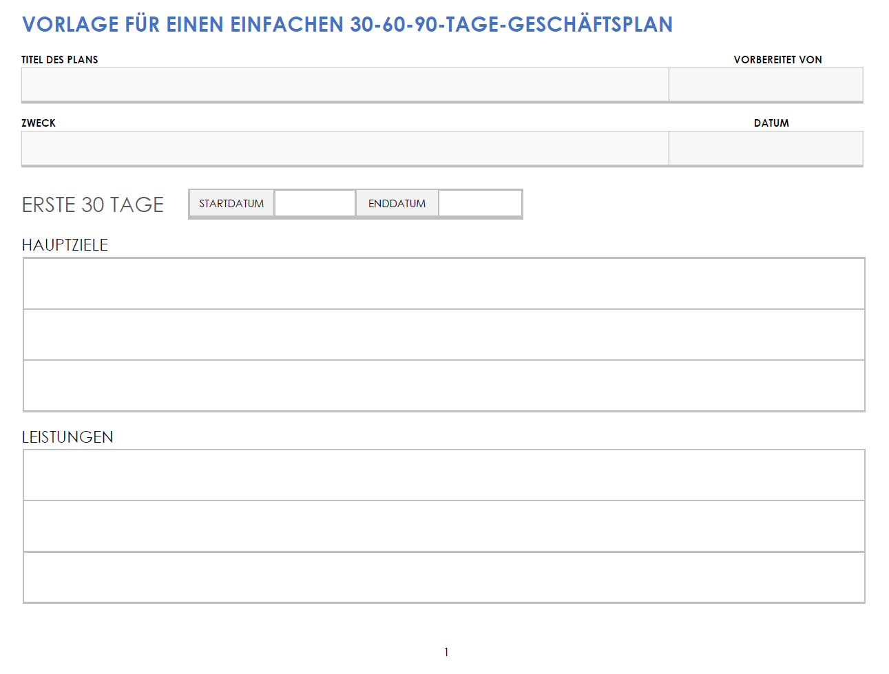  Einfache 30-60-90-Tage-Businessplan-Vorlage