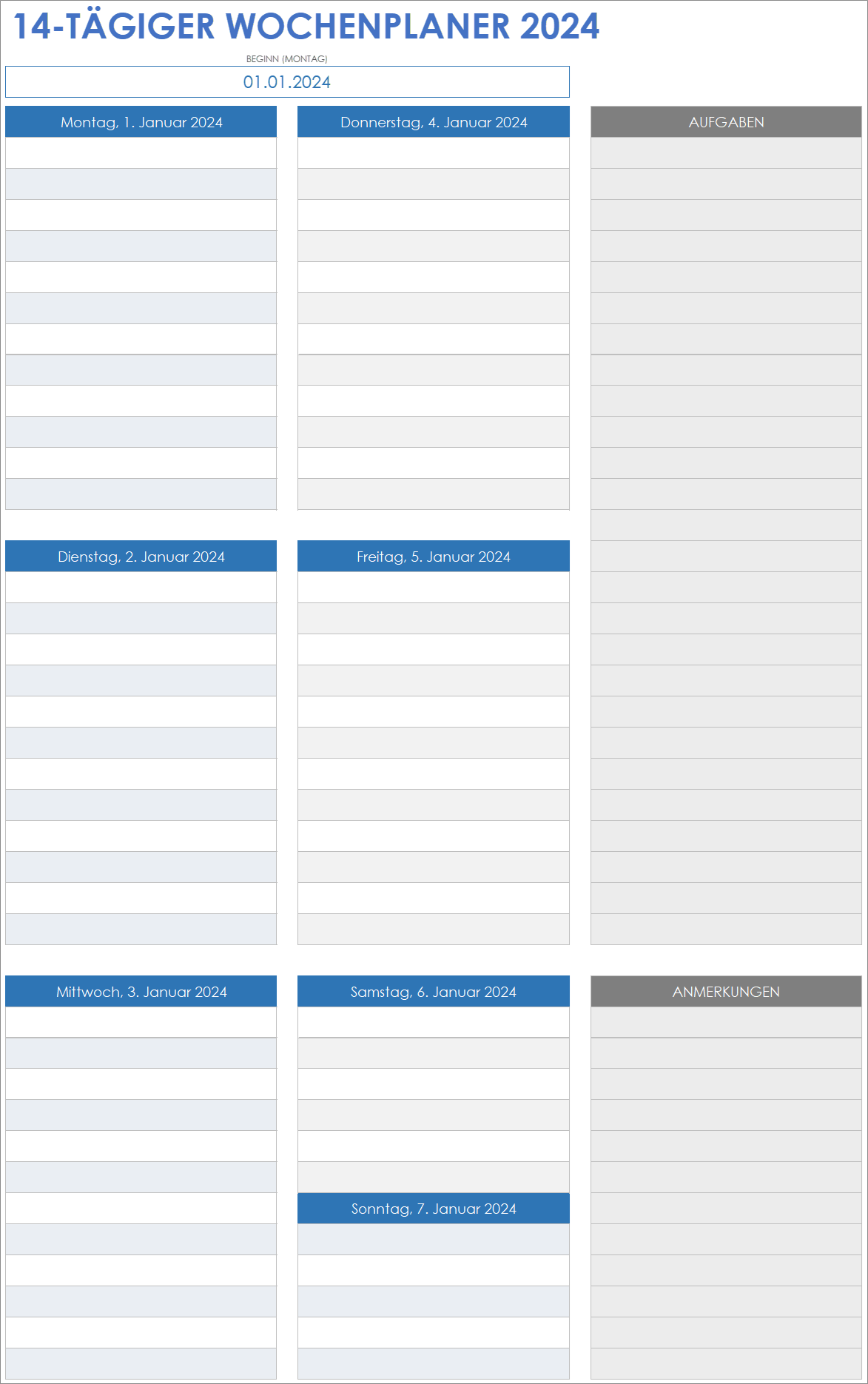 Vorlage für den Wochenplaner 2024