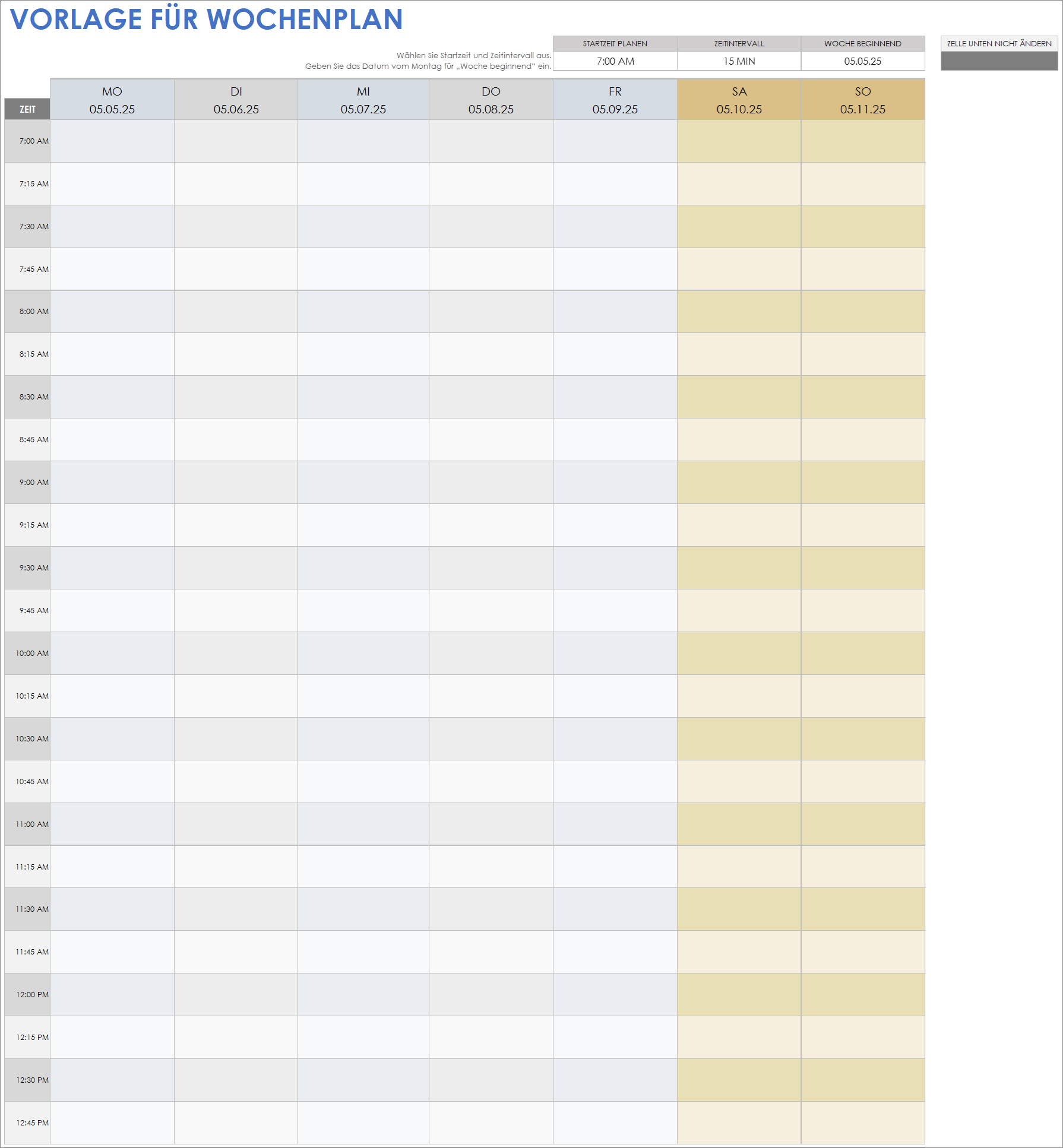  Wöchentliche Zeitplan-Vorlage