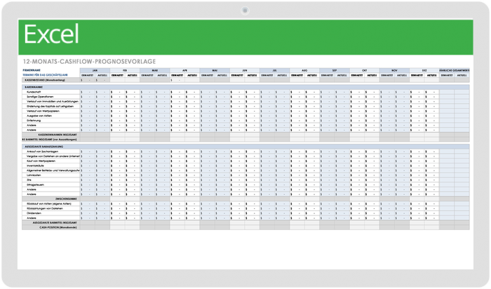 12-Monats-Cashflow-Prognose-Vorlage
