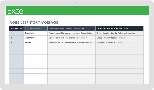 Agile User Story-Vorlage