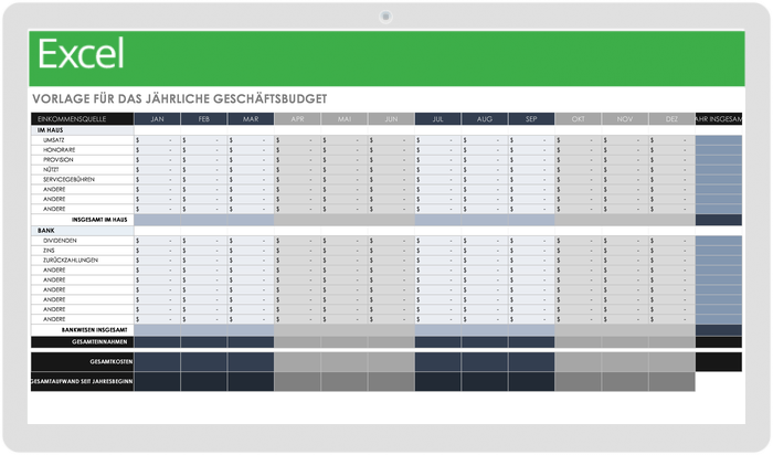  Jährliche Business-Budget-Vorlage