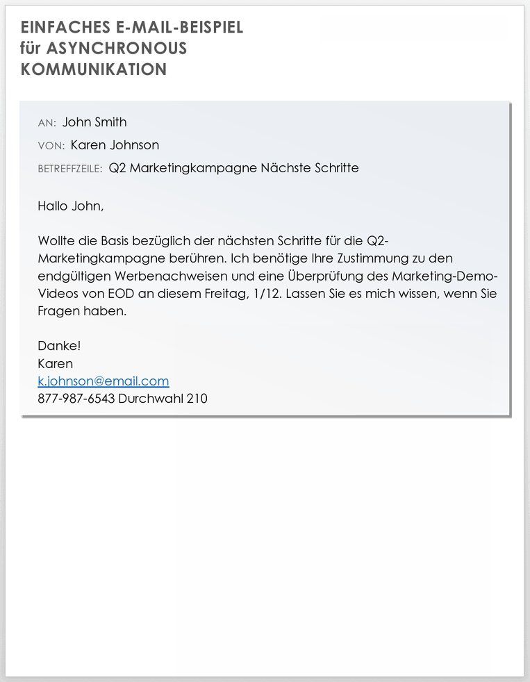  Einfaches E-Mail-Beispiel für asynchrone Kommunikationsvorlage