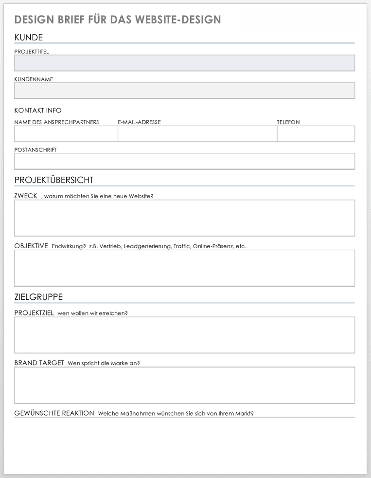  Design-Brief für Website-Design-Vorlage