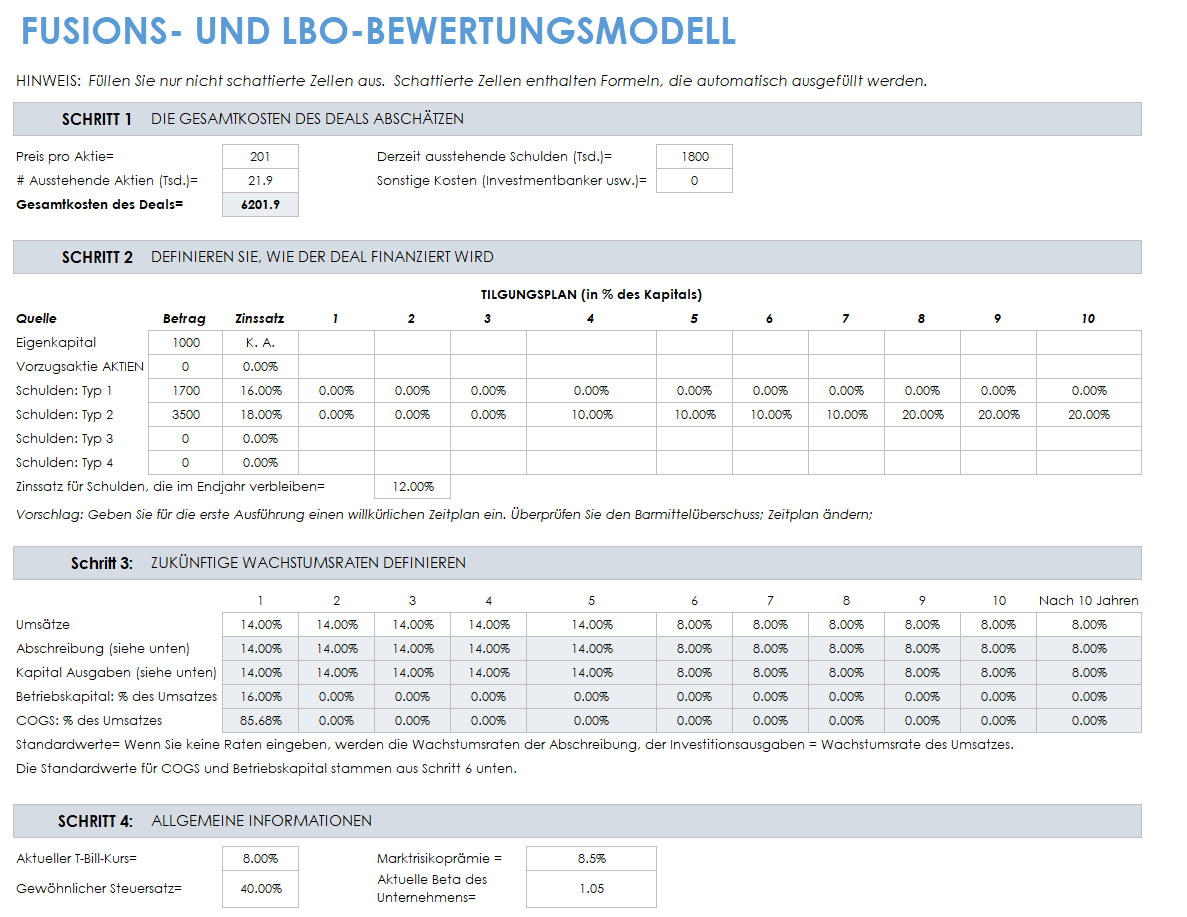 MA-Fusions- und LBO-Bewertungsmodell