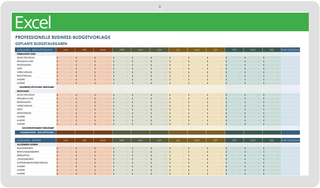 Professionelle Business-Budget-Vorlage