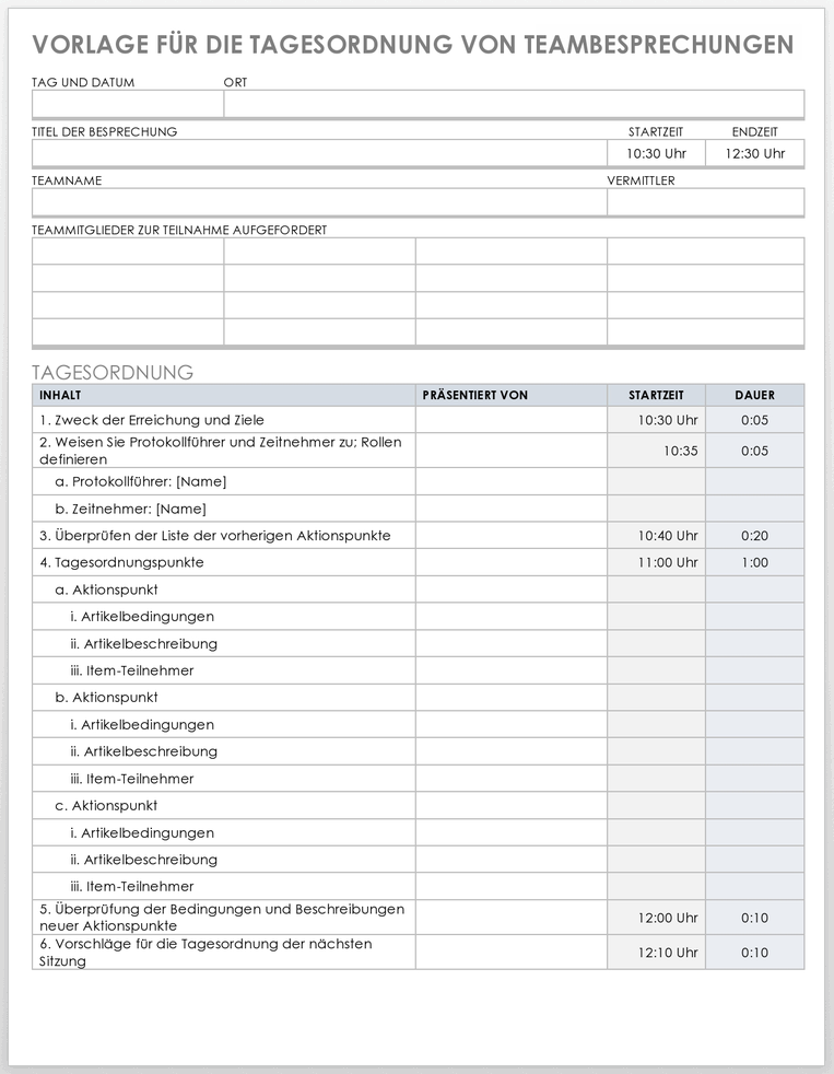 Team Meeting Agenda Template 49539 - DE